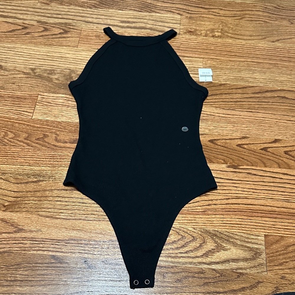 Black halter ribbed bodysuit